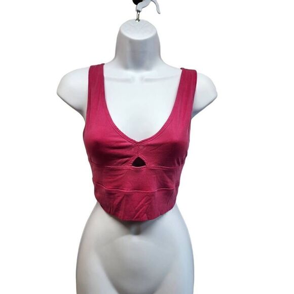 Free People Size XS Crop Top Peep Hole Tie Back Pink - Picture 1 of 8